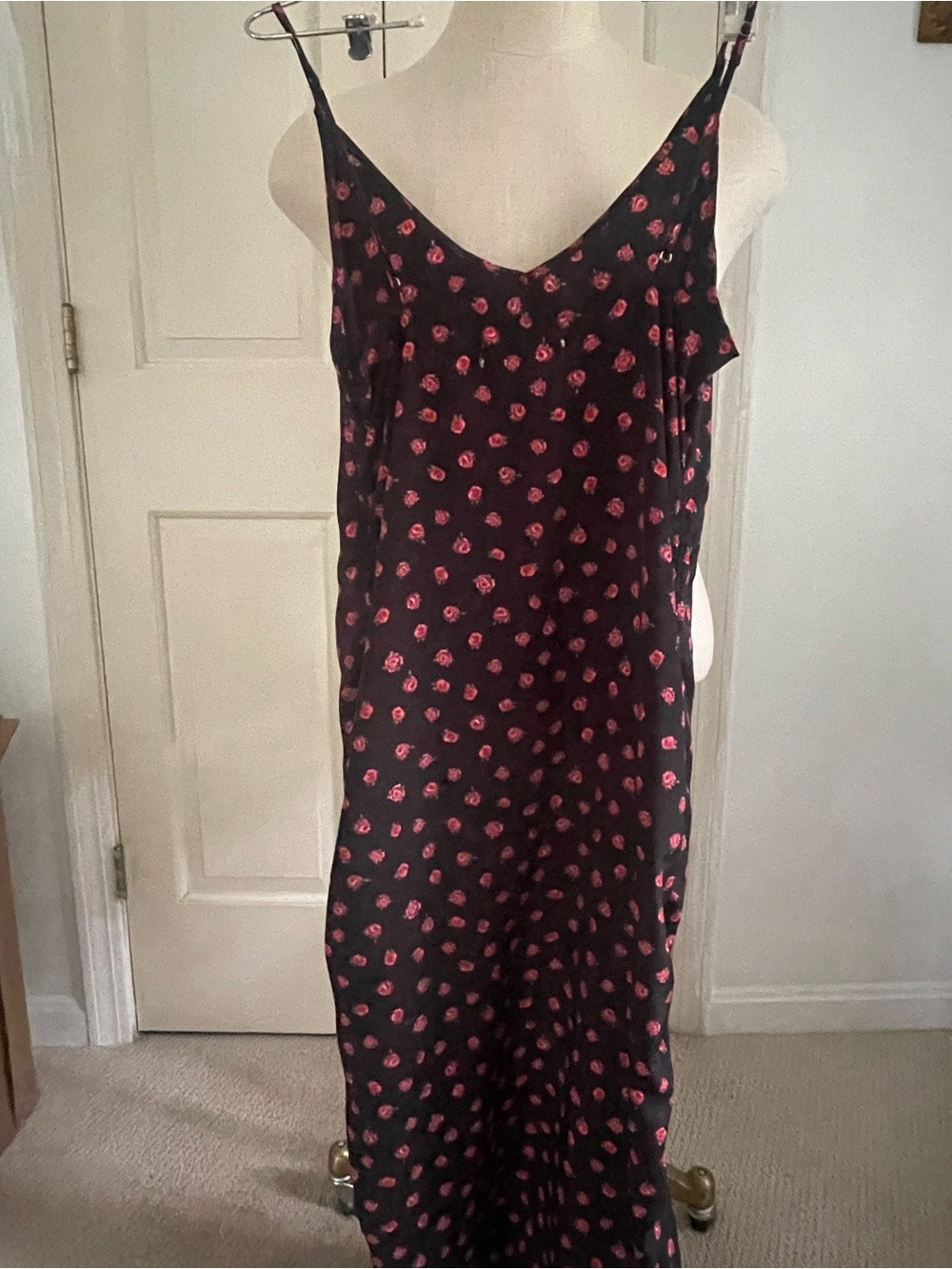 Black Slip Dress with Pink Floral Print-Urban Outfitters